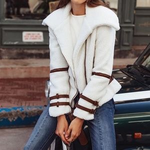 Cropped White Faux Fur Jacket